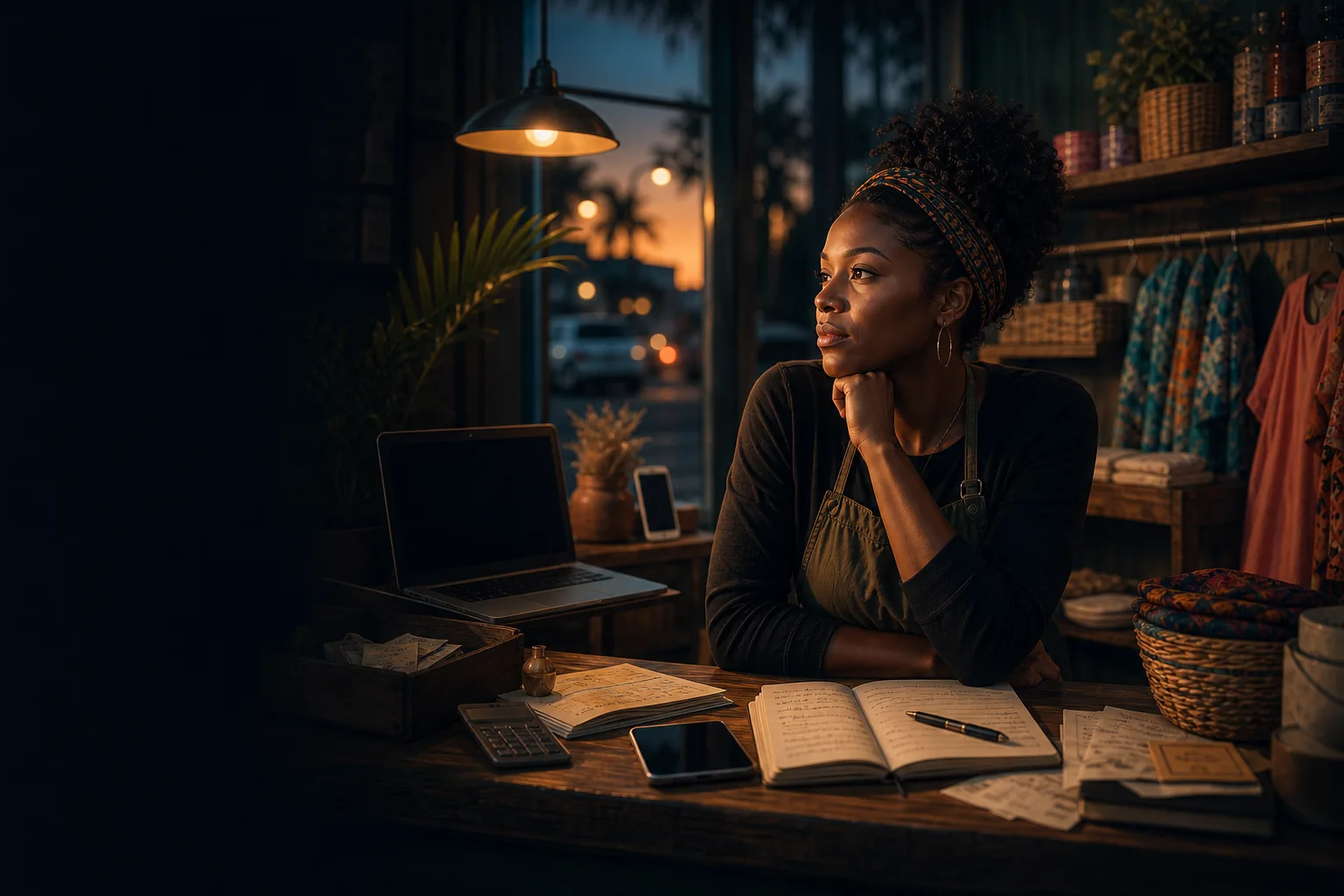 A small business owner serving customers in person with no visible digital presence yet.